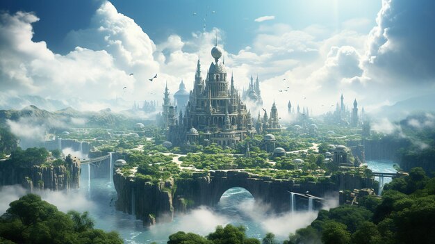 Foto concept art fantasy city (città di fantasia d'arte)