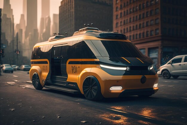 Concept art of a futuristic luxury taxi of the future on autopilot