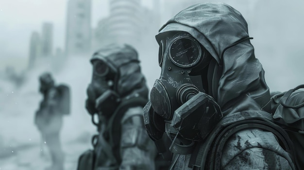 Concept art of futuristic respirators in a polluted world minimalist