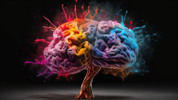 Concept art of a human brain exploding with knowledge and creativity Brain tree