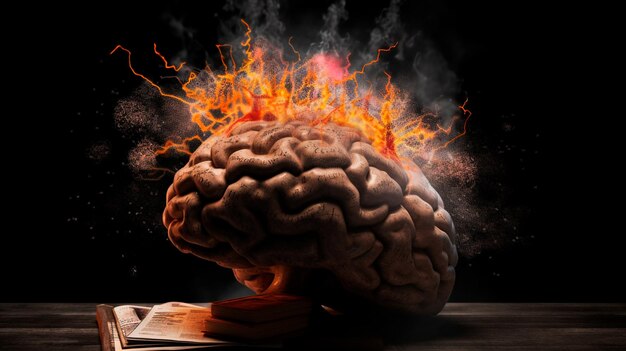 Concept art of a human brain exploding with knowledge and creativity Generative AI illustrator