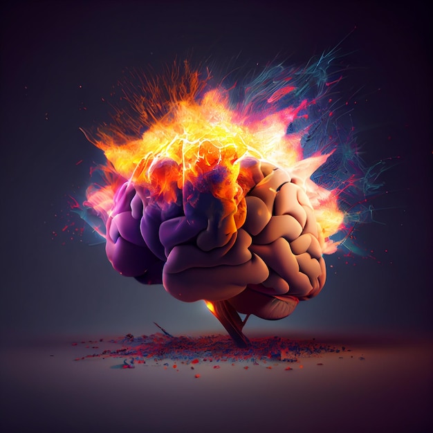 Concept art of a human brain exploding with knowledge and creativity generative ai