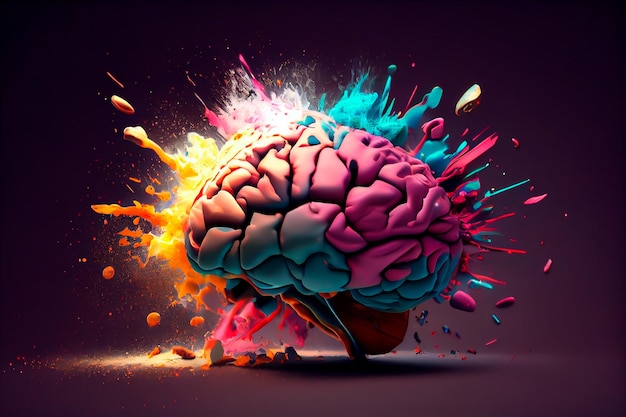 Concept art of a human brain exploding with knowledge and creativity generative ai