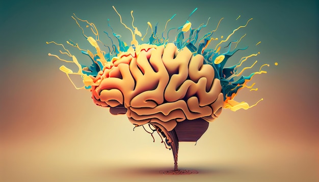 Concept art of a human brain exploding with knowledge and creativity Generative AI