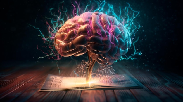 Concept art of a human brain exploding with knowledge and creativity Generative AI