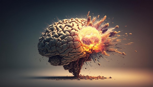 Concept art of a human brain exploding with knowledge and creativity Generative AI