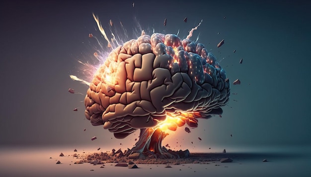 Concept art of a human brain exploding with knowledge and creativity Generative AI