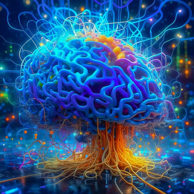 Concept art of the human brain exploding with knowledge and creativity