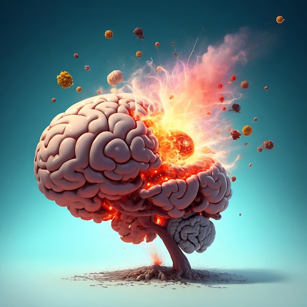 Concept art of a human brain exploding