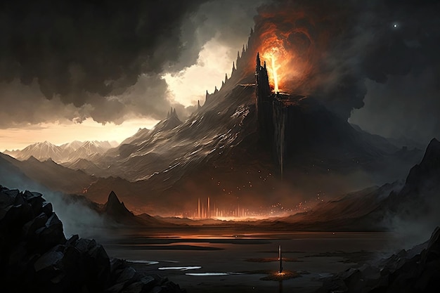 Concept art illustration of the earth during a volcanic eruption