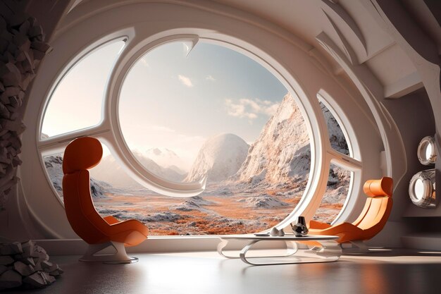 Photo concept art illustration of scifi futuristic interior of space station generate ai