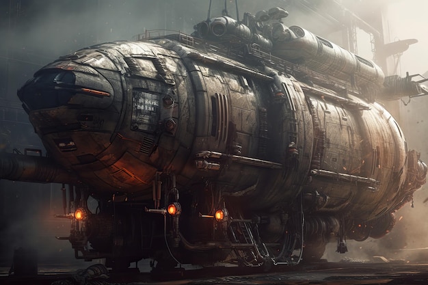 A concept art for a steampunk ship.