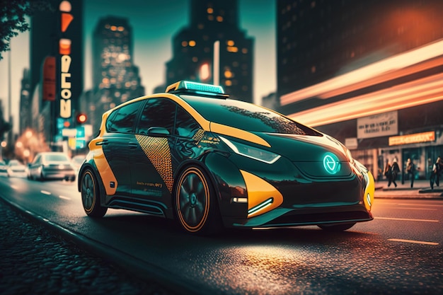 Concept art van een futuristische luxe taxi van de toekomst op automatische piloot