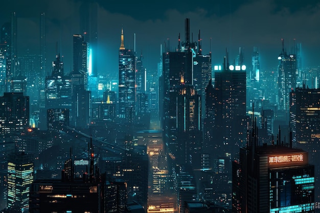 Concept art voor een futuristische stad skyline's nachts Ai gegenereerd