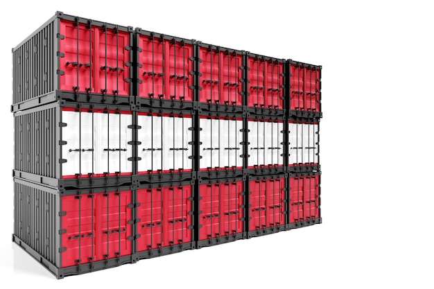 オーストリアの輸出入コンテナ輸送のコンセプトと、オーストリアの国旗を掲げた商品3Dイラストコンテナの全国配送ビューフロント
