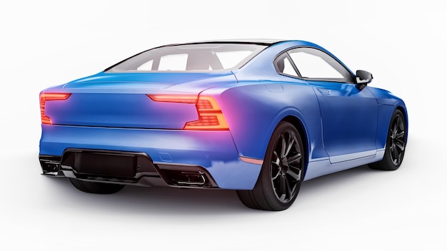 Foto concept auto sport premium coupe. blauwe auto op witte achtergrond. plug-in hybride. technologieën voor milieuvriendelijk vervoer. 3d-rendering.