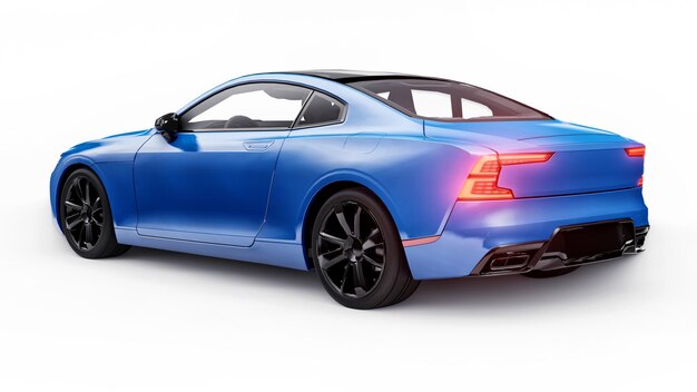 Concept auto sport premium coupe blauwe auto op witte achtergrond plugin hybride 3d-rendering