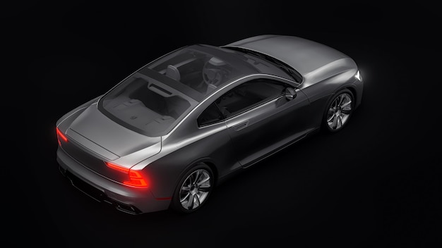 Concept auto sport premium coupe grijze auto op zwarte achtergrond 3d-rendering