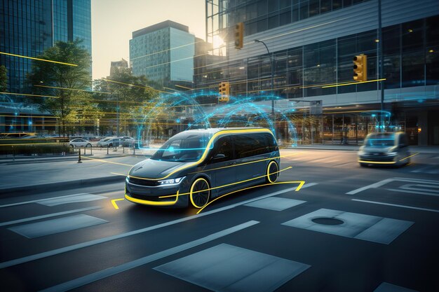 Photo concept of autonomous selfdriving car system for safety drive long distance