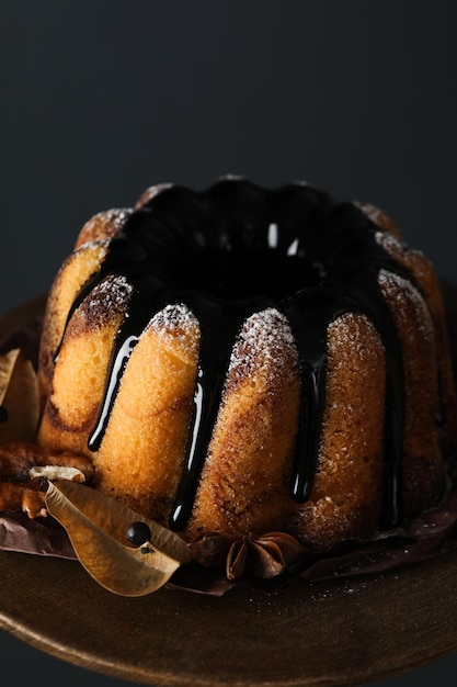 Concept of Autumn vibe food Pumpkin cake