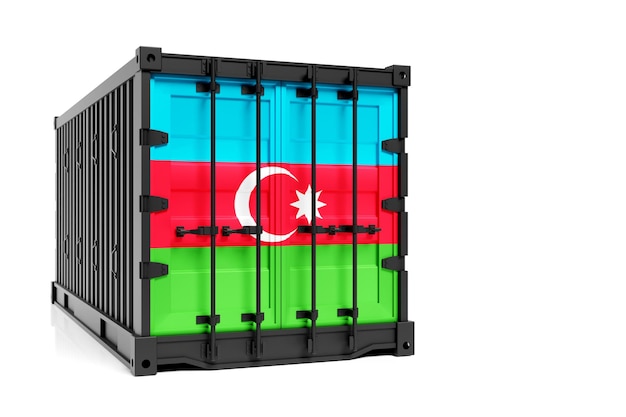 The concept of Azerbaijan exportimport container transporting and national delivery of goods The transporting container with the national flag of Azerbaijan view front