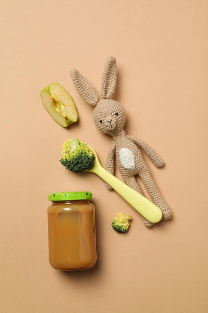 Photo concept of baby food and baby nutrition