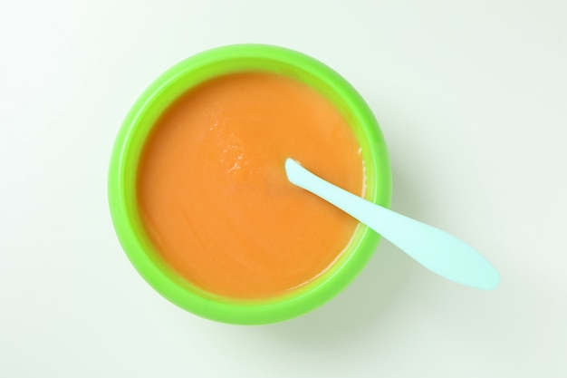 Concept of baby food on white background