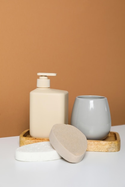 Concept of bath accessories bath supplies space for text