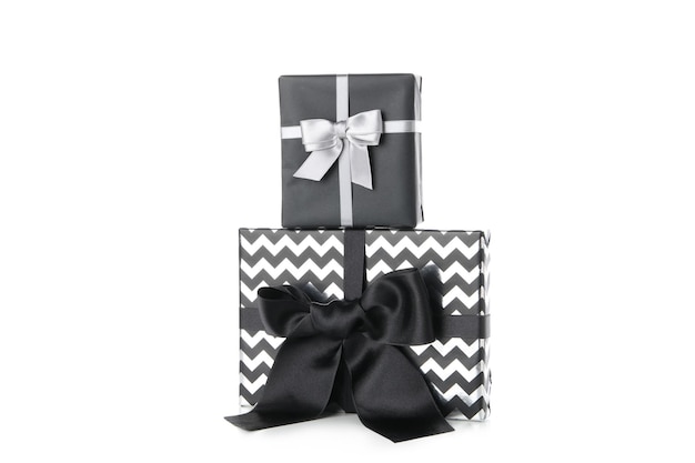 concept of beautiful christmas present gift boxes isolated on white background
