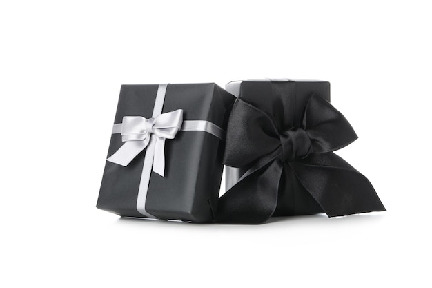 concept of beautiful christmas present gift boxes isolated on white background
