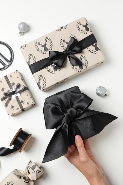 Concept of beautiful Christmas present gift boxes