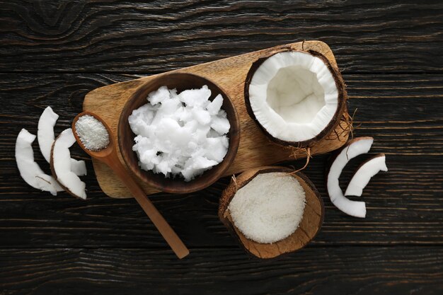 Concept of body care with coconut and coconut oil