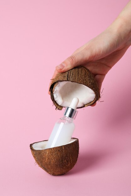 Concept of body and skin care accessories coconut cosmetic