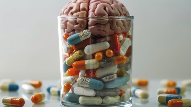 Concept of brain diseases mental health Brain and pills