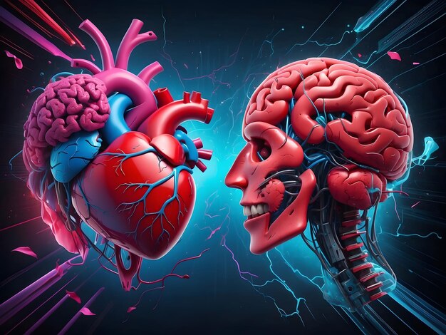 Photo a concept of brain vs heart in life