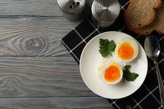 Photo concept of breakfast with boiled eggs