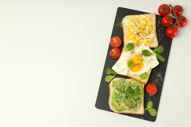 Concept of breakfast with tasty homemade sandwich