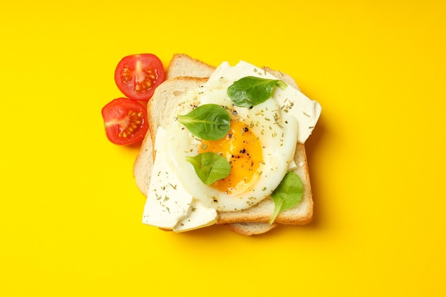 Photo concept of breakfast with tasty homemade sandwich