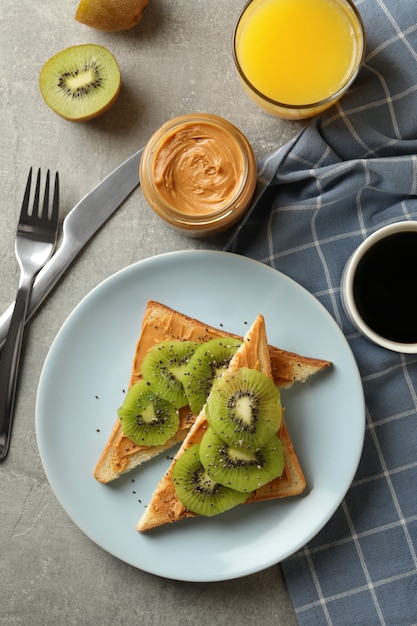Concept of breakfast with toasts with avocado