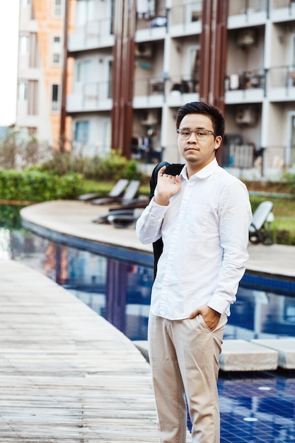 Concept business  handsome asian business man ready to go for work