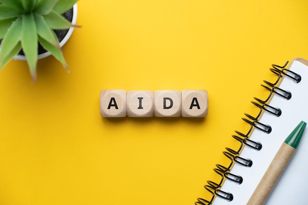 Concept business marketing acroniem AIDA of Attention Interest Desire Action
