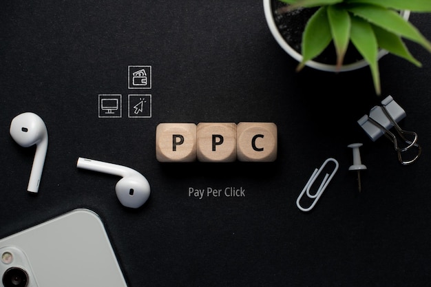 Concept business marketing acronym PPC or Pay Per Click