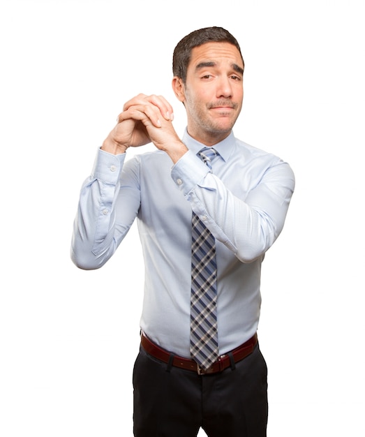 Concept of a businessman doing a gesture of teamwork