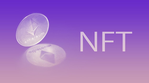 Concept buying NFT for cryptocurrency Ethereum, illustration eth coin and non fungible token.