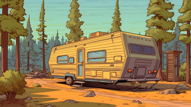 Foto concetto di camper e vita in campeggio ia generativa