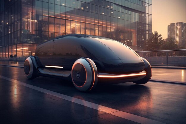 The concept car is a self - driving car that has a light on the side.