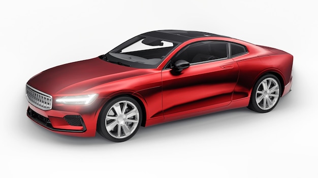 Concept car sports premium coupe Red car on white background 3d rendering