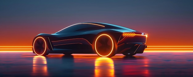 Photo concept car with a glowing wheel