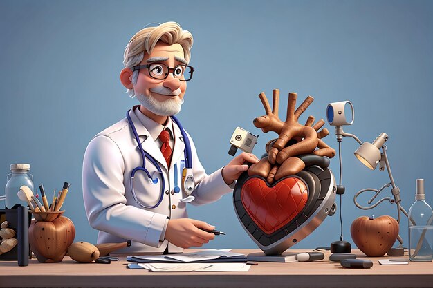 The concept of a cardiologist 3d character illustration