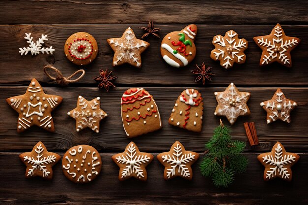 Concept of Christmas cookies on the table in warm colors